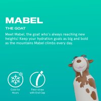 asobu Bestie Isolierte Edelstahl-Trinkflasche ZIEGE - Thermosflasche mit weichem abnehmbarem Tierkopf und flexiblem wiederverwendbarem Strohhalm für Kinder und Jugendliche, Isolierflasche