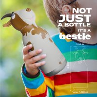 asobu Bestie Isolierte Edelstahl-Trinkflasche ZIEGE - Thermosflasche mit weichem abnehmbarem Tierkopf und flexiblem wiederverwendbarem Strohhalm für Kinder und Jugendliche, Isolierflasche