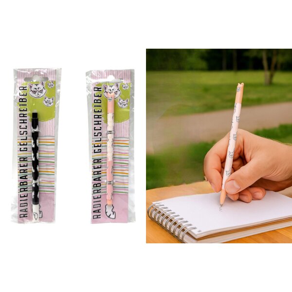 Löschbarer Gelstift MIESEKATZE (2er Set) - Erasable Gel Pen, Stift für Katzenfreunde, Radierbarer Gelschreiber