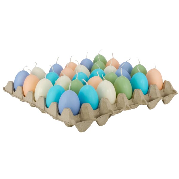 Eikerzen Ostern H:6 cm (30er Set) im Tray Blau-Grün-Töne - Kerze Ei, Osterkerze, Eier Kerzen, Osterdeko, Deko Frühling Frühjahr, Eierkerze