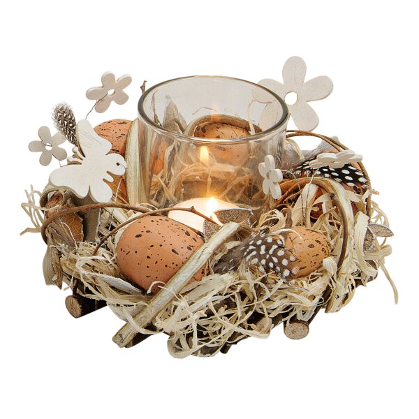 Osterkranz Ostergesteck Braune Eier mit Teelichtglas **B-WARE** - Osterdeko mit Schmetterling und Blumen, Tischdeko Ostern, Osterkerze