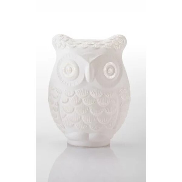 Dekoleuchte Eule NOCUTA Glas Weiß H:20 cm mit 15 LEDs - Dekoeule Lampe mit LED Lichterkette, Dekolampe, Tischleuchte, Eulenlampe