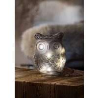 Dekoleuchte Eule NOCUTA Glas Grau H:20 cm mit 15 LEDs -...