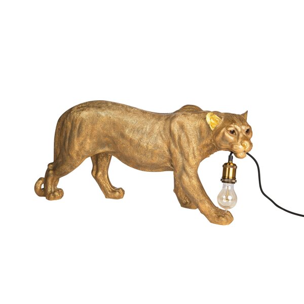 Standleuchte Lampe Leopard 77x138 cm antik gold Shabby Chic Look - Stehlampe, Leuchte, Tischlampe, Moderner Deko Stil, Tierleuchte