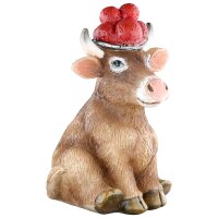 Dekofigur Schwarzwald Kuh mit Bollenhut H:7,5 cm - Deko für Schwarzwald-Liebhaber, Heimatliebe, Tradition, lustige Dekoration