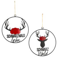 Hänger Schwarzwald Schwarzwaldliebe Hirsch mit Bollenhut (2er Set)  D:31 cm aus Metall - Hängedeko, Türdeko, Fensterdeko, Willkommensgruß, Aufhänger Heimat, Gartendeko