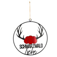 Hänger Schwarzwald Schwarzwaldliebe Hirsch mit Bollenhut (2er Set)  D:31 cm aus Metall - Hängedeko, Türdeko, Fensterdeko, Willkommensgruß, Aufhänger Heimat, Gartendeko