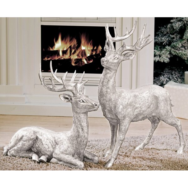 Stehender Hirsch "Raffael" silber H:56 cm - Deko Figur, Weihnachtsdekoration, Winterdeko, Hirschfigur, festliche Dekoration