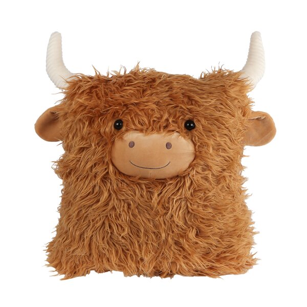 Kissen Farmtier Hochlandrind Yak 38x33 cm aus Plüsch -  Dekokissen, Plüschtier, Kuschelkissen, Plüschkissen, Dekoration Wohnzimmer, Bauernhof