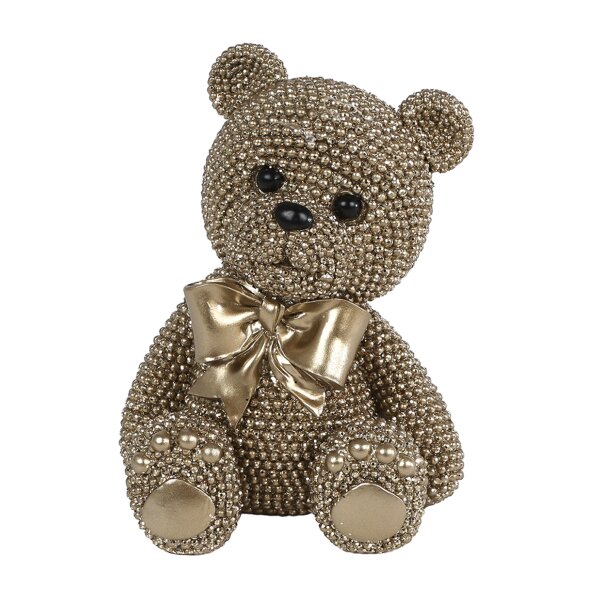 Dekofigur Teddy Bär 10x8x13 cm aus glitzergold glänzenden Strass Steinen - Deko Teddybär Skulptur in gold, originelle Geschenkidee