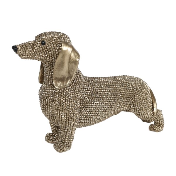 Dekofigur Dackel 18,5x6x12 cm aus glitzergold glänzenden Strass Steinen - Deko Hund Skulptur in gold, originelle Geschenkidee