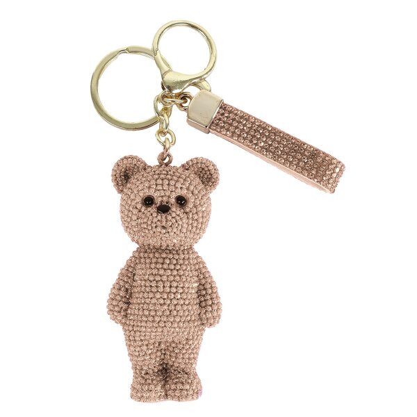 Schlüsselanhänger Teddy Bär 14x4x3 cm aus glitzergold glänzenden Strass Steinen - Teddybär in gold, Schlüssel Anhänger, Taschenanhänger, originelle Geschenkidee