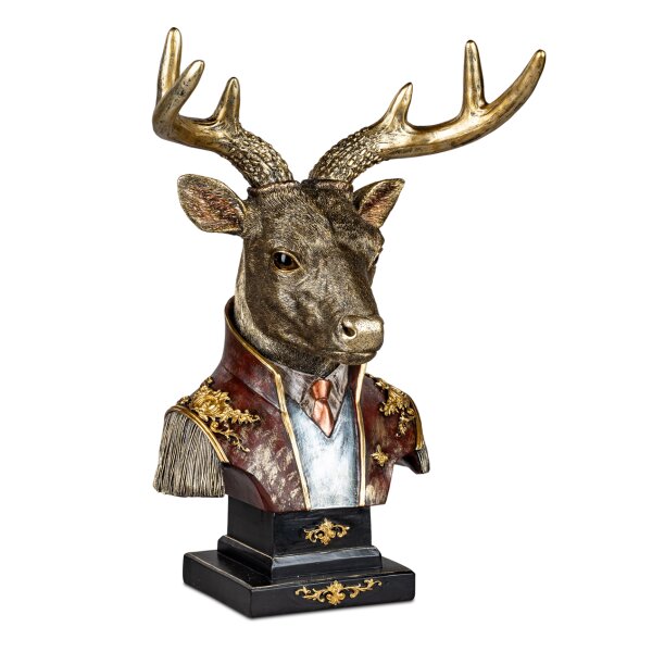 Hirschbüste mit Geweih H:45 cm antik-gold - Dekofigur Büste Hirsch, Skulptur, Jagd Trophäe, Weihnachtsdeko, Winterdeko, Schaufenster Deko