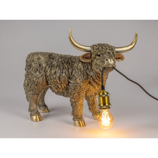 Dekoleuchte Lampe Hochlandrind Yak 49x38 cm antik gold -  Dekolampe, Moderner Deko Stil, Tierleuchte