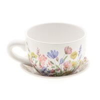 Deko Blumentopf Tasse mit Blumen 23x19 cm aus Keramik -...