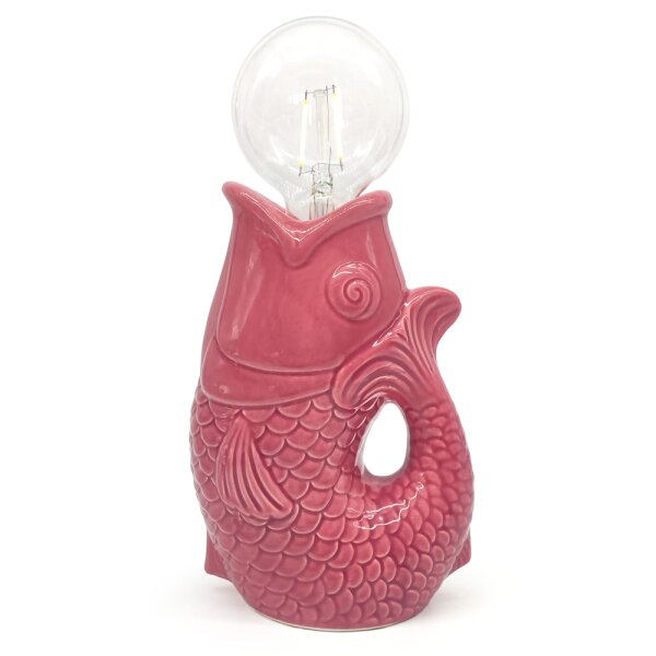 Lucia LED Tischleuchte Fisch, pink H:17 cm mit Keramiksockel, batteriebetrieben - Maritime Tischlampe, Lampe, Moderner Deko Stil maritim, Tierleuchte