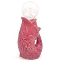 Lucia LED Tischleuchte Fisch, pink H:17 cm mit Keramiksockel, batteriebetrieben - Maritime Tischlampe, Lampe, Moderner Deko Stil maritim, Tierleuchte