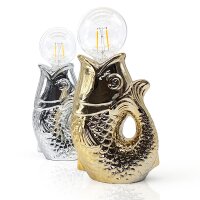 Lucia LED Tischleuchte Fisch, gold H:17 cm mit Keramiksockel, batteriebetrieben - Maritime Tischlampe, Lampe, Moderner Deko Stil maritim, Tierleuchte