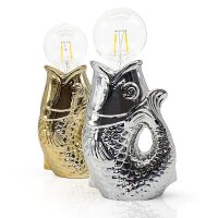 Lucia LED Tischleuchte Fisch, silber H:17 cm mit Keramiksockel, batteriebetrieben - Maritime Tischlampe, Lampe, Moderner Deko Stil maritim, Tierleuchte