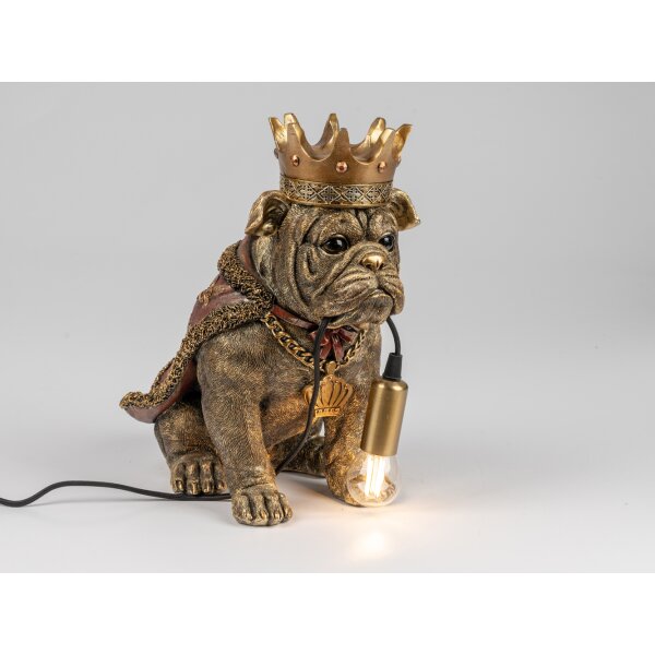 Dekoleuchte Lampe Hund Bulldogge mit Krone und Umhang H:33 cm antik gold -  Dekolampe königliches Design, Moderner Deko Stil, Tierleuchte