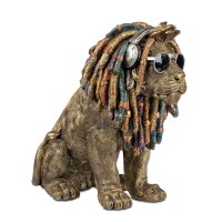 Dekofigur Reggae Löwe mit Dreadlocks, Kopfhörer...