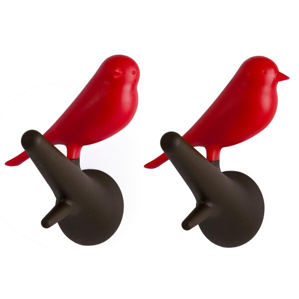 Wandhaken Kleiderhaken Vogel Spatz, rot braun  (2er Set) - Garderobenhaken, Deko Haken, Handtuchhalter, Garderobe Haken