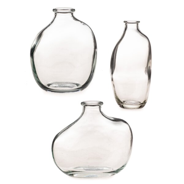 Moderne Glasvase Vase Kyoto klar (3er Set) H:10-15 cm - Deko Vase, Designer Vase, ausgefallene Blumenvase, Tischdekoration, Geburtstage, Hochzeiten