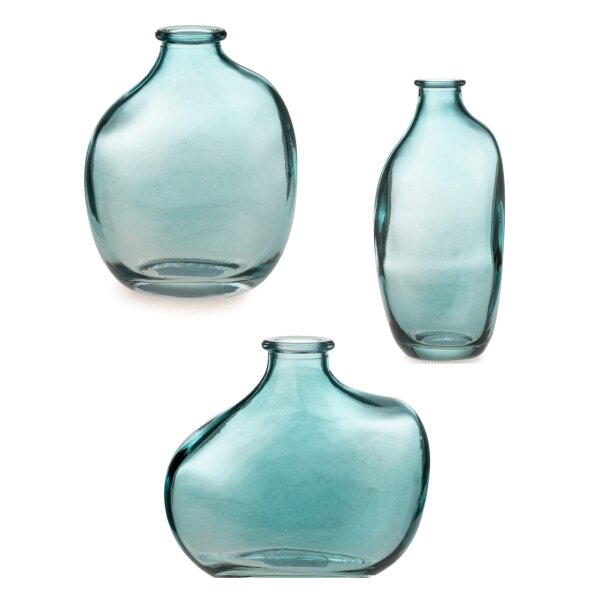 Moderne Glasvase Vase Kyoto türkis (3er Set) H:10-15 cm - Deko Vase, Designer Vase, ausgefallene Blumenvase, Tischdekoration, Geburtstage, Hochzeiten