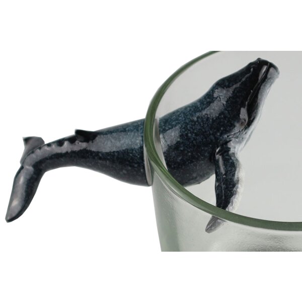Blauer Wal mit Magnet - wirkt wie aus Glas schwimmend - 4 x 10 cm - Deko für Wasserglas, Tischdeko, Schwimmschale, Gartendeko, Schwimmtiere