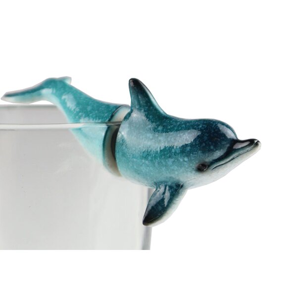 Delphin mit Magnet - wirkt wie aus Glas schwimmend - 4 x 11 cm - Deko für Wasserglas, Tischdeko, Schwimmschale, Gartendeko, Schwimmtiere