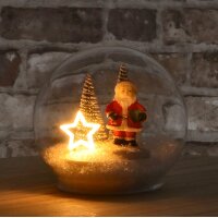 LED Glaskugel Weihnachtskugel X-MAS (2er Set) mit Stern, Weihnachtsmann und Schneemann D:12 cm zum Stellen - Adventsdeko, Santa, Weihnachtsdekoration, Weihnachten, Advent
