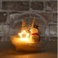 LED Glaskugel Weihnachtskugel X-MAS (2er Set) mit Stern, Weihnachtsmann und Schneemann D:12 cm zum Stellen - Adventsdeko, Santa, Weihnachtsdekoration, Weihnachten, Advent