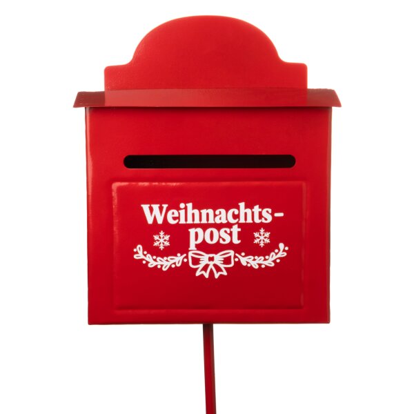 Gartenstecker Briefkasten Weihnachtspost Santa H:117 cm, rot aus Metall -  Deko Stecker Weihnachten, Weihnachtsbriefkasten, Gartendeko, Brief, Weihnachtsmann, Weihnachtsdekoration