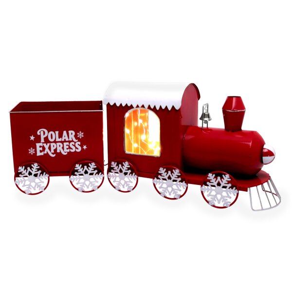 Weihnachtszug Polarexpress XL mit LED Lichterkette 66x27 cm rot-weiss aus Metall - Dekofigur Zug Dampflok, Adventsdeko, Winterdeko, Weihnachtsdekoration, Weihnachten, Deko Advent