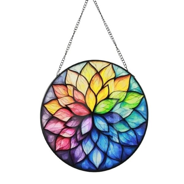 Fensterdeko Buntglas Sonnenfänger bunte Blume D:20 cm - Hängedeko, Buntglas Fensterbild, Fensterschmuck, Blumen Fenster Deko, Aufhänger, Gartendeko