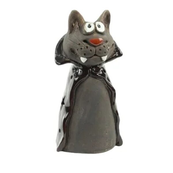 Zaunhocker Vampirkatze H:16 cm aus Keramik - Zaun Deko Garten Vampir Katze, Tierfigur Pfostenhocker Halloween, Zaunfigur, Gartendeko, Zaunstecker