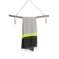 Hammam Strandtuch NEON grau-schwarz 180x100 cm - schnell trocknendes Handtuch aus recycelter Baumwolle - Strand Tuch, Badetuch, Strandlaken, Sonnentuch, Urlaub, Meer