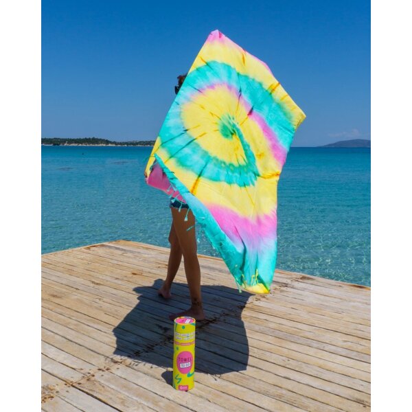 TIE DYE Hammam Strandtuch grün, gelb 180x100 cm - schnell trocknendes Handtuch aus recycelter Baumwolle - Strand Tuch, Badetuch, Strandlaken, Sonnentuch, Urlaub, Meer