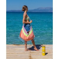 2-in-1 Hammam Strandtuch & Strandtasche NEON orange-staubrosa 180x100 cm - schnell trocknendes Handtuch aus recycelter Baumwolle - Strand Tuch, Tasche, Badetuch, Strandlaken