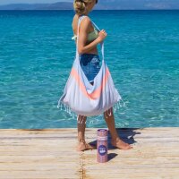 2-in-1 Hammam Strandtuch & Strandtasche NEON blau-grau 180x100 cm - schnell trocknendes Handtuch aus recycelter Baumwolle - Strand Tuch, Tasche, Badetuch, Strandlaken