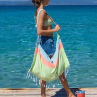 NEON Wandelbares 2-in-1-Handtuch: Strandtuch & Strandtasche grün-blau 180x100 cm - schnell trocknendes Handtuch aus recycelter Baumwolle - Strand Tuch, Tasche, Badetuch, Strandlaken, Sonnentuch, Urlaub, Meer
