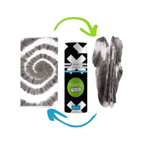 2-in-1 Hammam Strandtuch & Kimono TIE DYE schwarz-weiß 180x100 cm - schnell trocknendes Handtuch aus recycelter Baumwolle - Strand Tuch, Tasche, Badetuch, Strandlaken