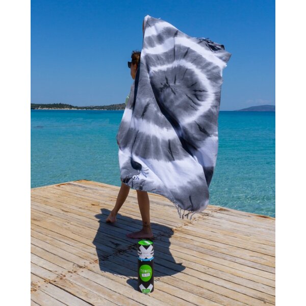TIE DYE Wandelbares 2-in-1-Handtuch: Strandtuch & Kimono schwarz-weiß 180x100 cm - schnell trocknendes Handtuch aus recycelter Baumwolle - Strand Tuch, Tasche, Badetuch, Strandlaken, Sonnentuch, Urlaub, Meer