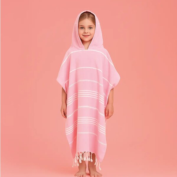Kinder Poncho Strand- & Poolhandtuch IPANEMA pink 60x48 cm - schnell trocknendes Handtuch aus recycelter Baumwolle - Strand Tuch, Tasche, Badetuch, Strandlaken, Sonnentuch, Urlaub, Meer