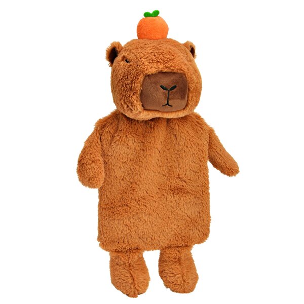 Wärmflasche Capybara mit Plüschbezug, 700 ml - Bettflasche Winter, Wärmekissen
