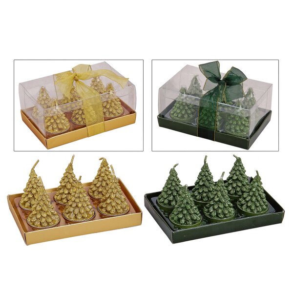 Teelicht Tannenbaum (6er Set)  grün oder gold - Teelichte Weihnachten, Tanne, Weihnachtsbaum, Kerzen, Kerze Advent, Adventskranz