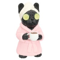 Dekofigur Wellness Hund im Bademantel mit Kaffeetasse...