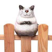 Zaunhocker Dicke Katze beige-braun H:16 cm aus Keramik -...