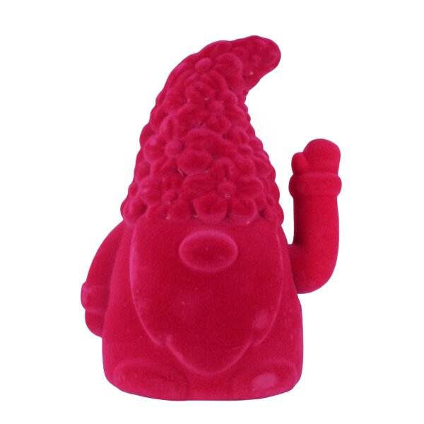 Winkefigur Zwerg mit Blumenmütze **B-WARE** Pink beflockt H:18,5 cm - Winkezwerg, Zwerge mit Winke-Funktion, Frühlingsdeko, Frühling