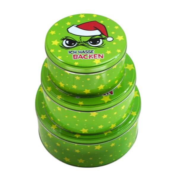 Gebäckdose Keksdose Muffel Weihnachten  rund (3er Set) - Ich hasse Backen - Geschenkdose, Plätzchendose, Blechdose für Kekse